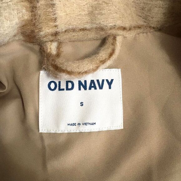 Old Navy Relaxed Soft Brushed Overcoat Cream‎ Tan Plaid Neutral Chic Size Small - Picture 6 of 7